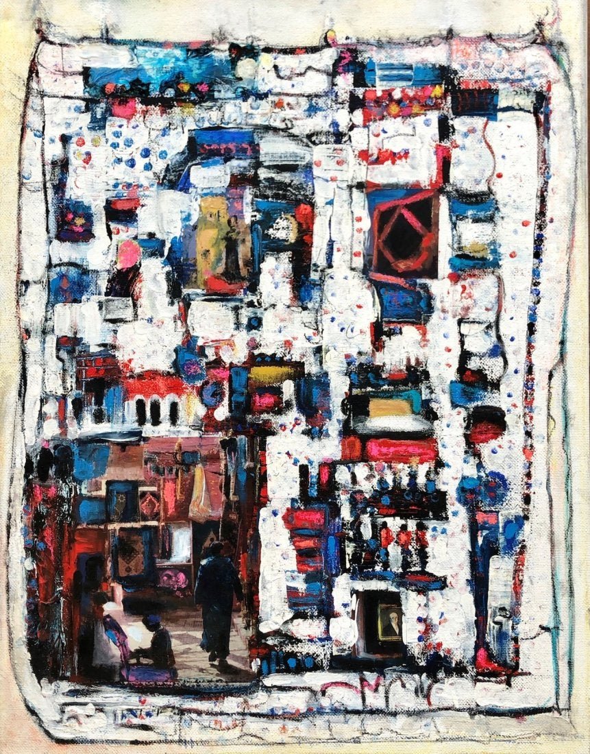 CATHERINE ZAKAS (b. 1936, Greece) Abstract: Oil on collage on canvas 35 1/2 x 27 1/2 in.