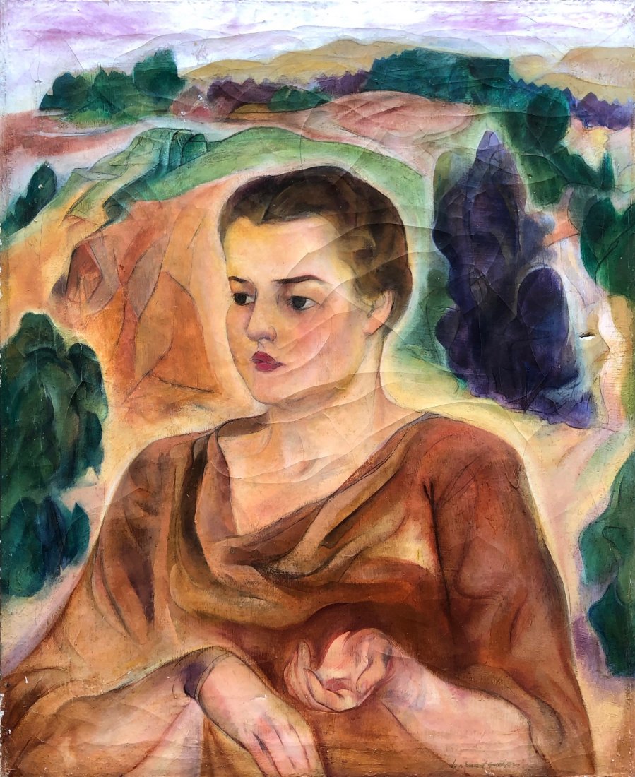 JOHN GERRITY (1895-1980, California) Portrait: WPA Era portrait. Oil on canvas 27 x 22 in. Born in Los Altos, CA on June 17, 1895 of Irish parents. Following graduation from Sacred Heart High School in San Francisco, Gerrity studied briefly at the