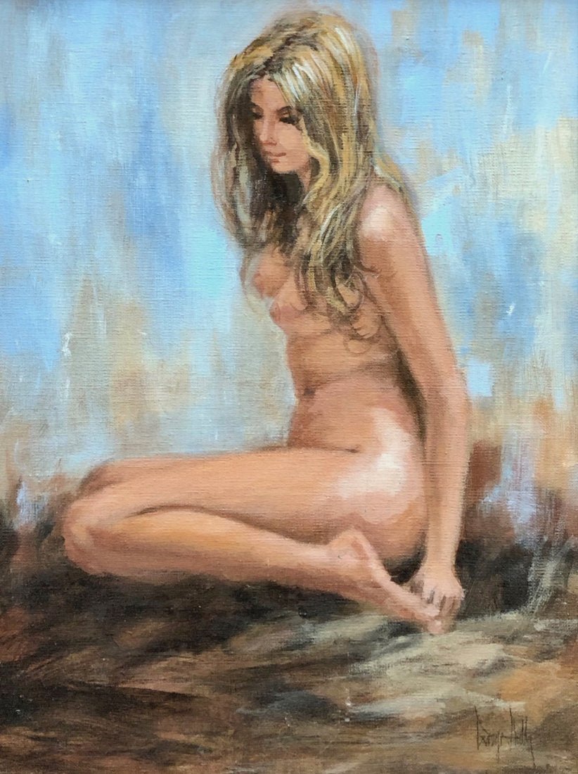 20th Century American Impressionist Nude, Signed: Illegible signature. Oil on canvas 16 x 12 in., 20 1/2 x 16 1/2 in. (framed)