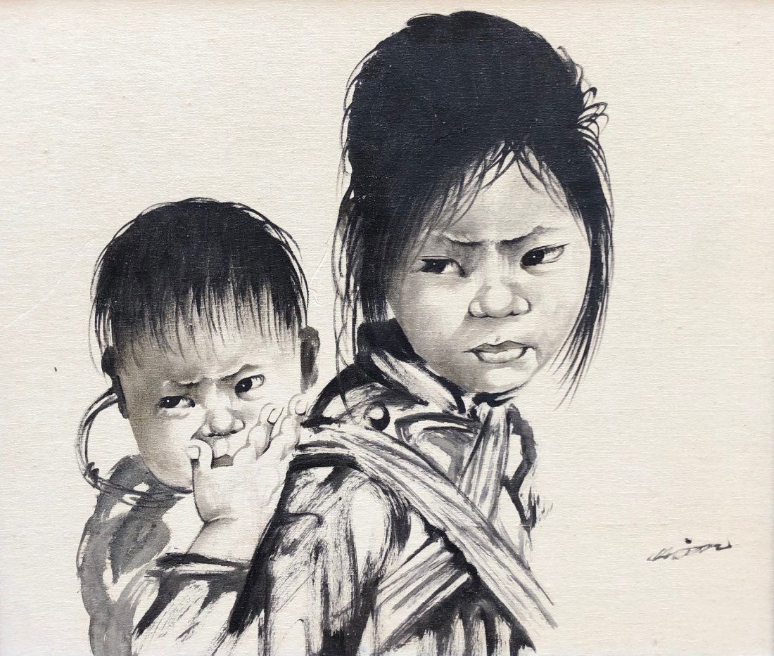 Illegibly Signed Vietnamese Portrait Of Mother & Child (1 of 5)