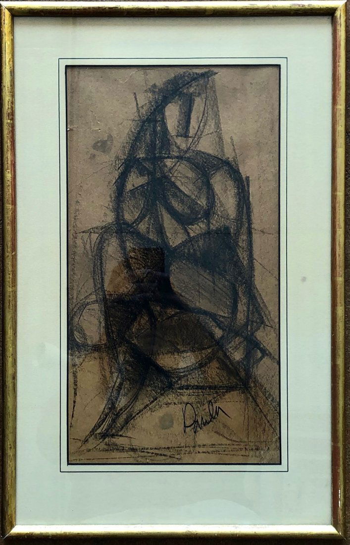 Early 20th c Cubist Pastel, Illegible Signature (1 of 4)