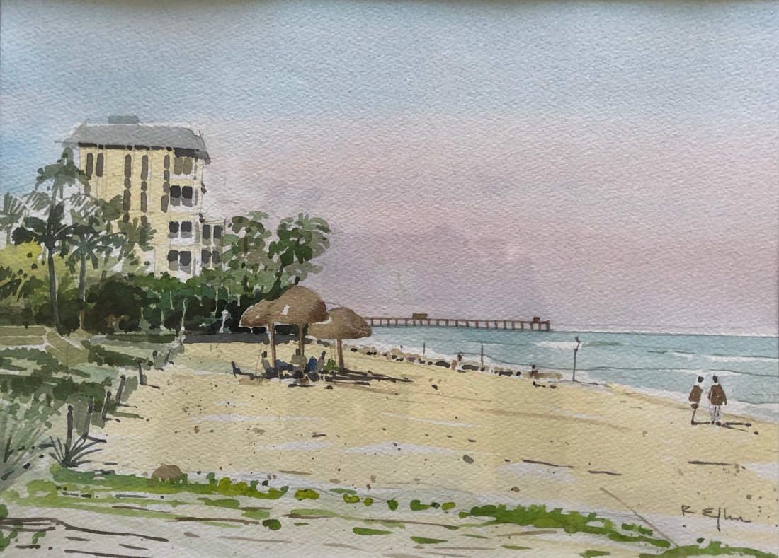 Impressionist Southern Beach Scene Illegible Signature: Watercolor on paper 14 3/4 x 10 3/4 in., 21 1/4 x 17 1/2 in. (framed)