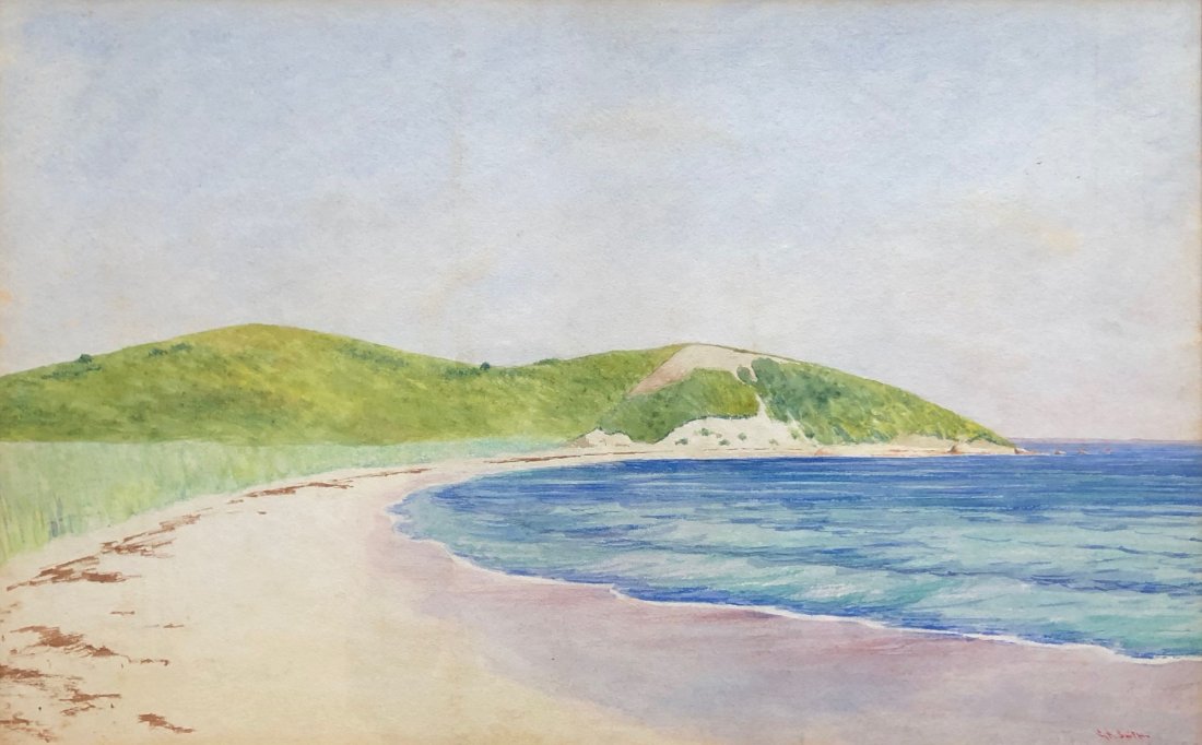 GEORGE A SWIFT (1865-1945, Massachusetts) Beach Scene: Watercolor on paper 18 3/4 x 12 in. (sight), 25 1/4 x 18 3/4 in. (framed)