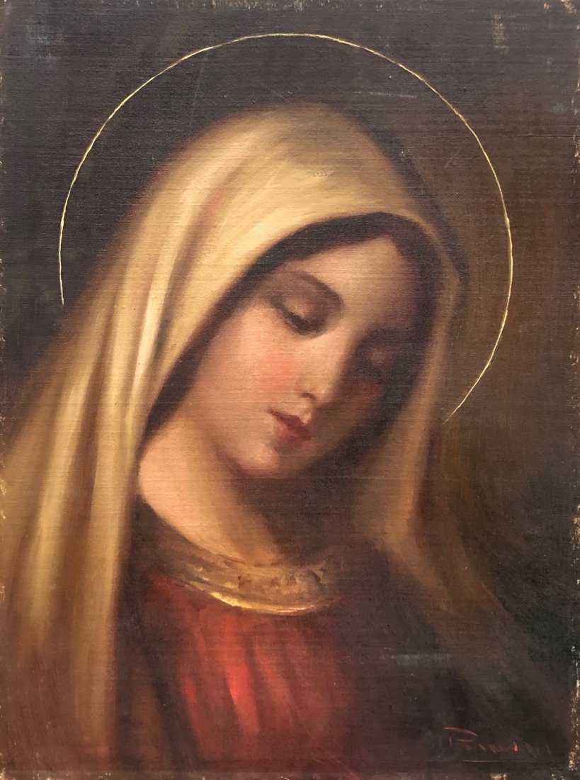 Italian Madonna Painting Illegible Signature (1 of 3)