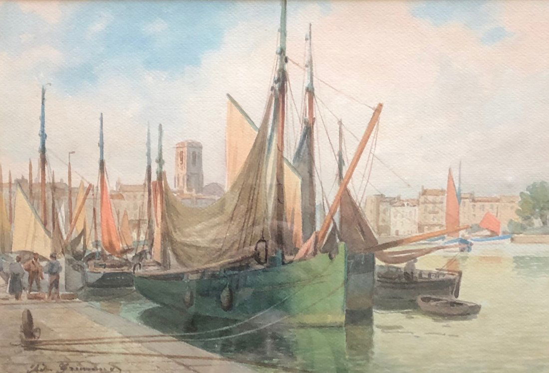 Impressionist French Harbor Scene Illegible Signature (1 of 4)