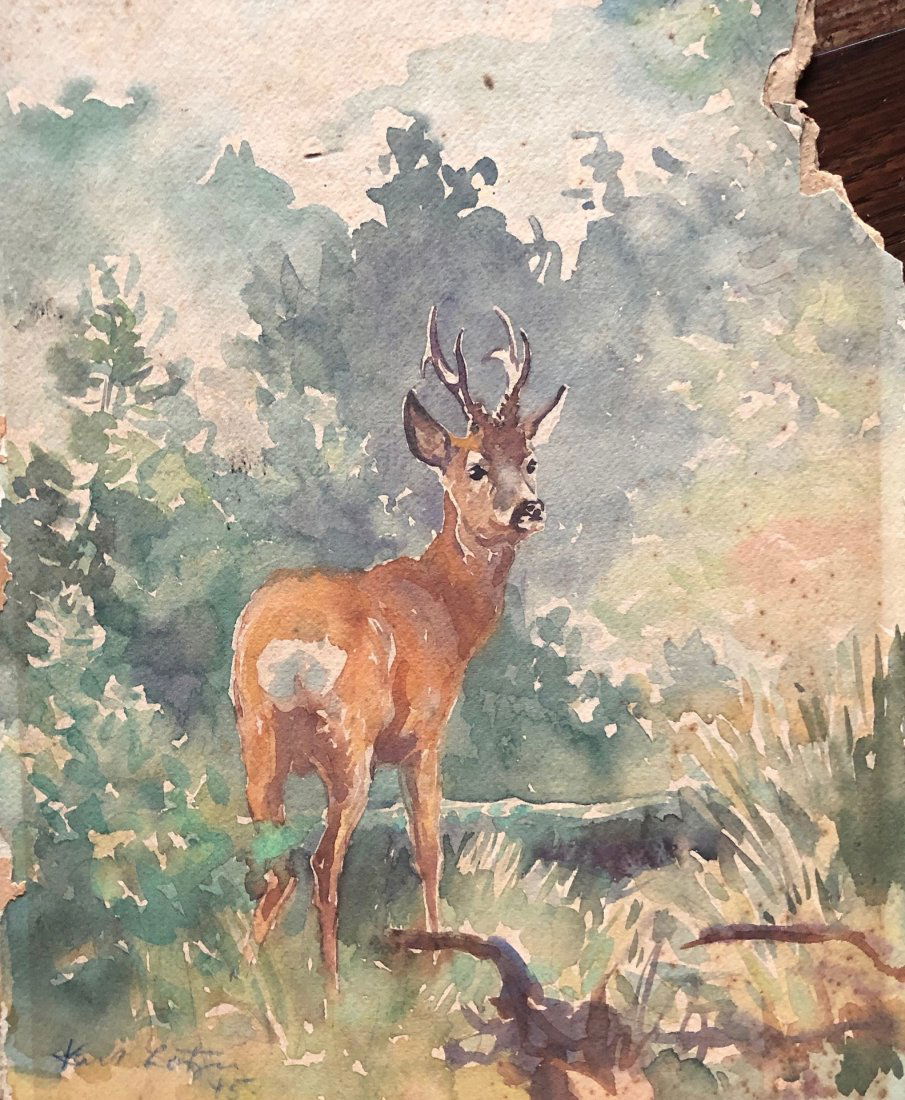 KARL LOTZE (b. 1892, Germany) Deer In Wilderness (1 of 4)
