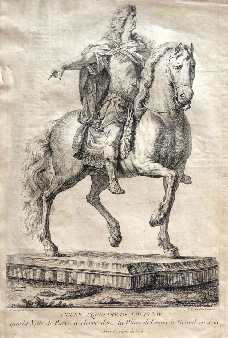 18th Century Louis XIV Horse Statue Engraving, Tardieu: 15 1/2 x 10 1/2 in.