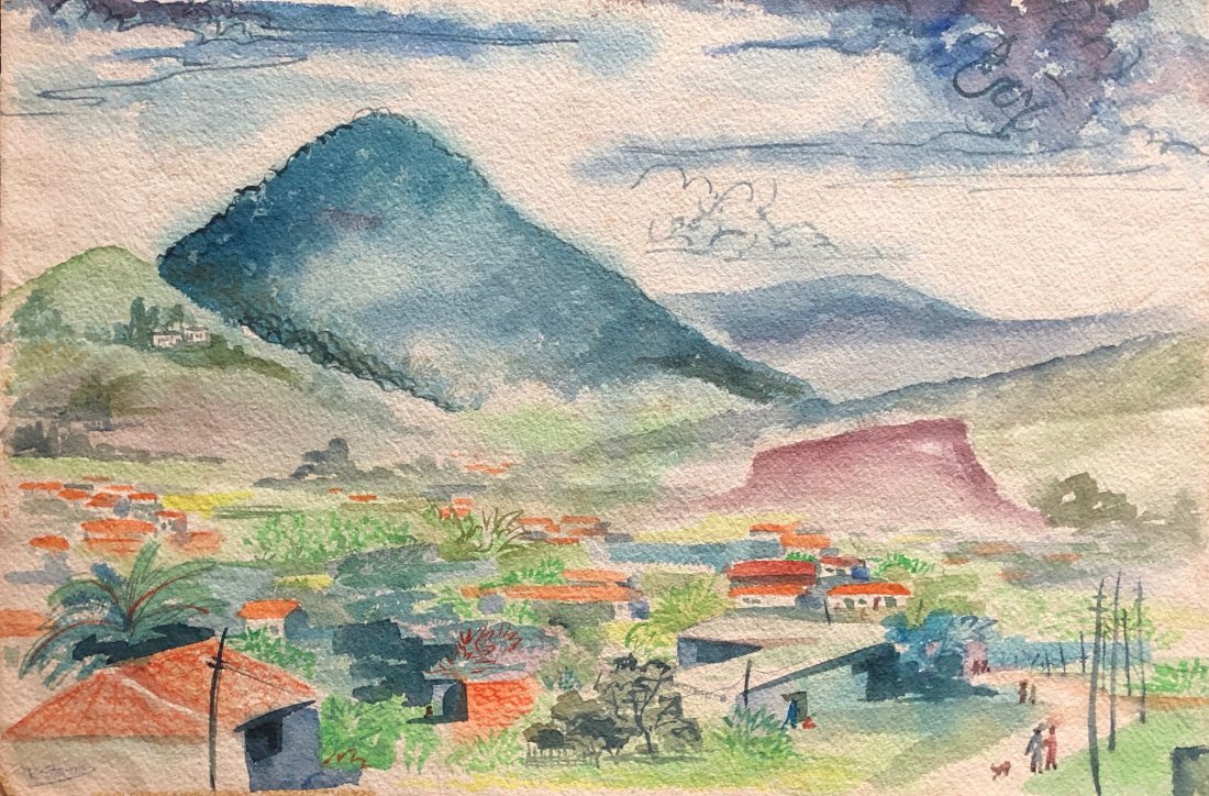 RACHEL STEARNS (1895-1979, Chicago) Caribbean Scene: Watercolor on paper 18 x 12 in.