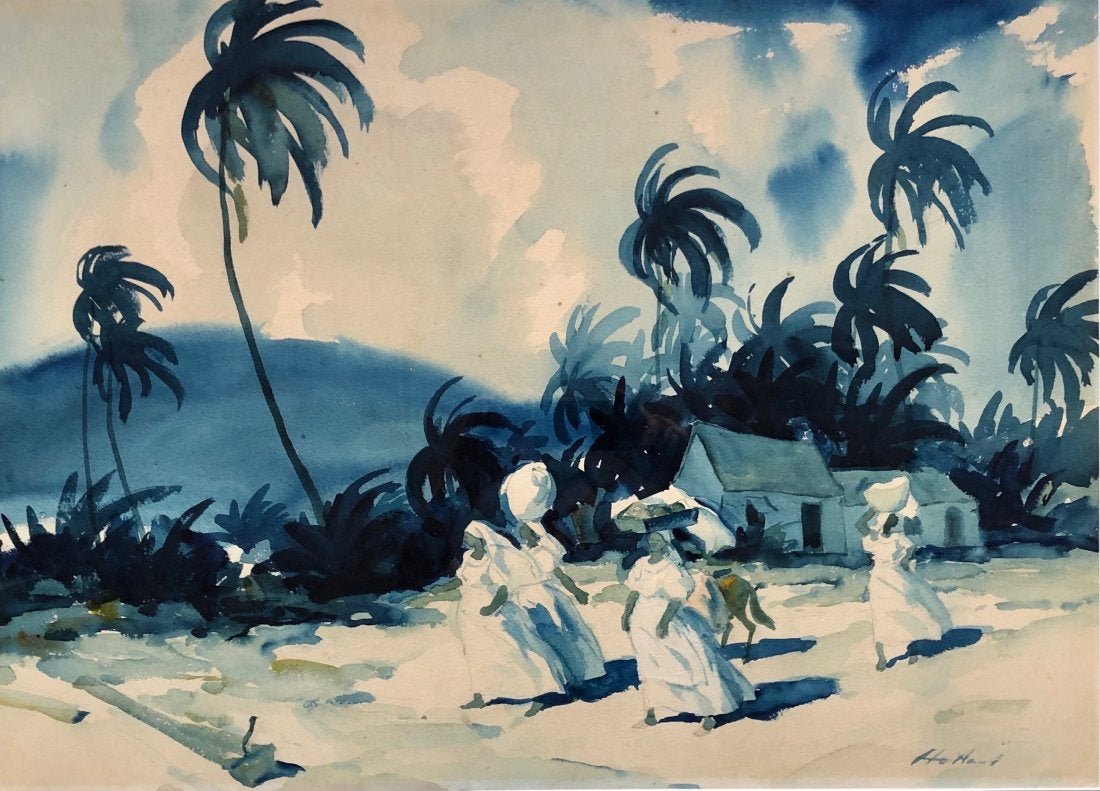 WILMOT EMERTON HEITLAND (1893-1969, FL, CA) Barbados: Watercolor of Barbados. 29 1/2 x 21 in. (sight), 41 x 33 in. (framed). Born in Superior, Wisconsin on July 5, 1893, Wilmot Heitland, while based in NYC, painted along the California coast during the 1