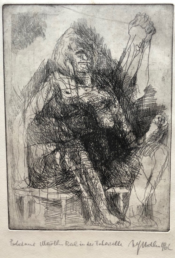 ALFRED HRDLICKA (1928-2009, Austria) Self Portrait: Etching on paper 10 3/4 x 8 in. (plate). "Alfred Hrdlicka Obituary," The Guardian, newspaper, London, February 13, 2010, WebThe Austrian artist Alfred Hrdlicka, who has died aged 81, was a controversi