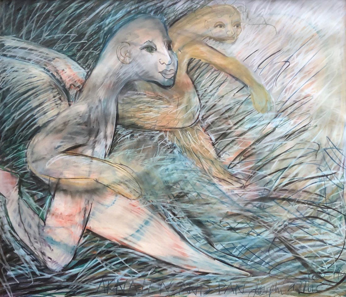 Modernist Figures, Pastel Drawing Illegible Signture (1 of 5)