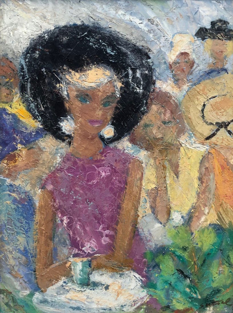 Modernist French Cafe Scene, Illegible Signature (1 of 5)