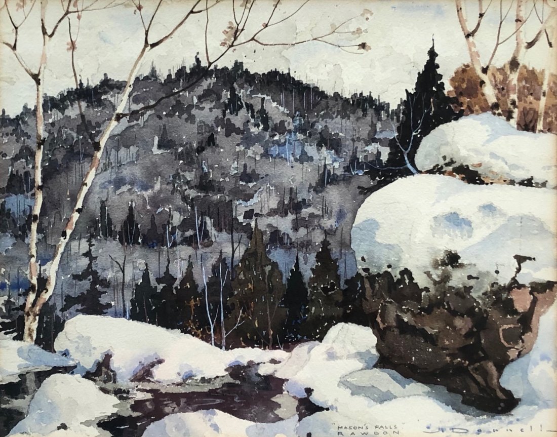 JAMES DONNELL (1884-1957, Canada) Mason Falls, Rawdon: Quebec. Watercolor on paper 18 3/4 x 15 in. (sight), 25 x 21 in. (framed)