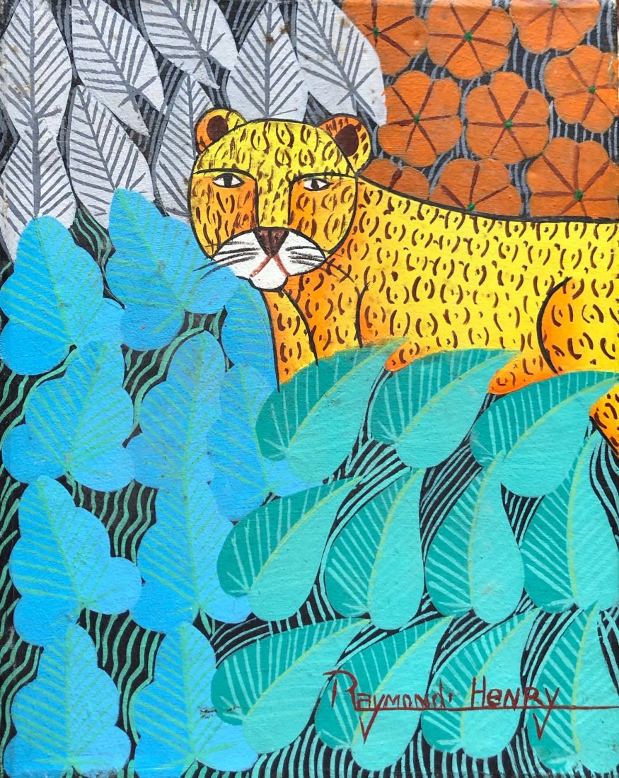 RAYMOND HENRY (20th c, Haiti) Primitive Jungle Tiger (1 of 4)