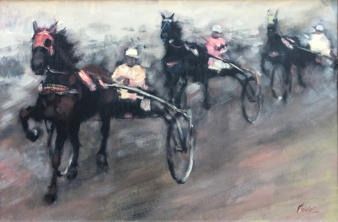 Impressionist Spanish Horse Racing Scene, Signed: Oil on canvas 36 x 24 in., 38 1/2 x 26 1/2 in. (framed)