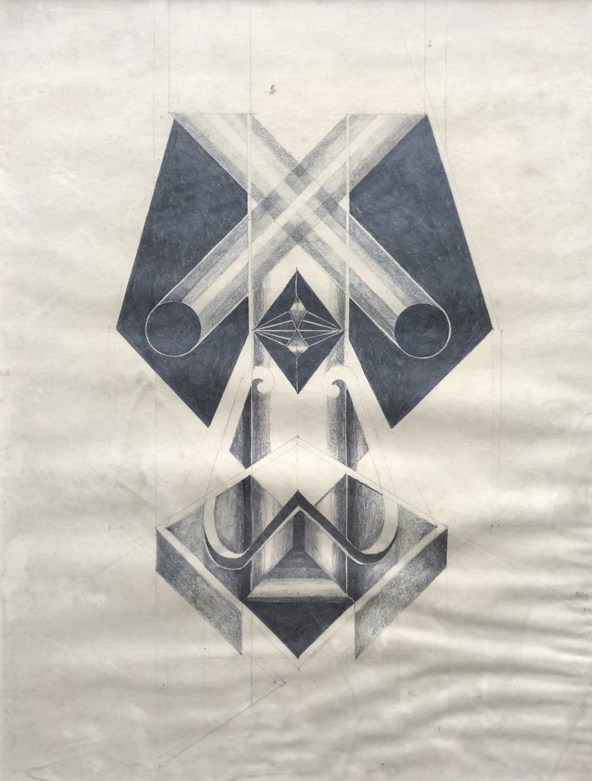 Mid-Century Surrealist Graphite Drawing, Unsigned (1 of 3)