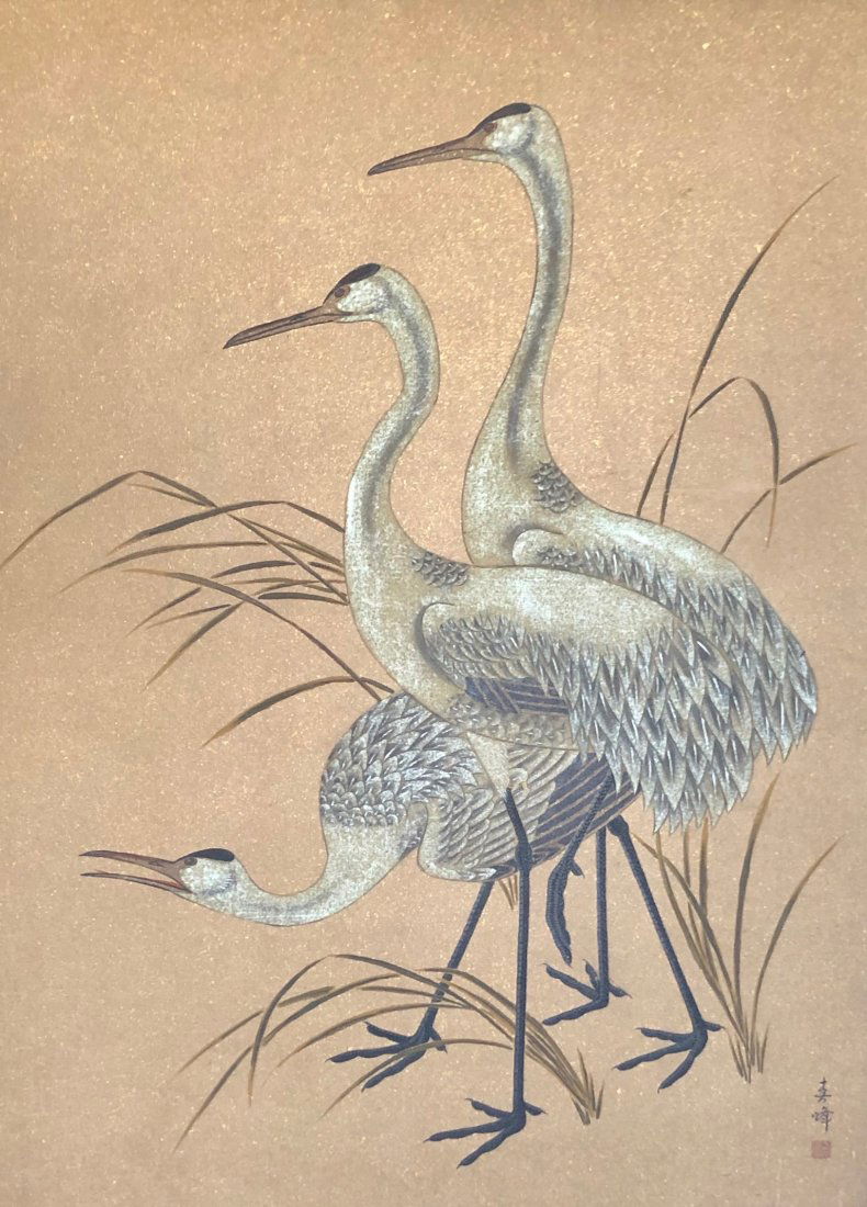 20th Century Oriental Painting Of Crane, Signed (1 of 5)