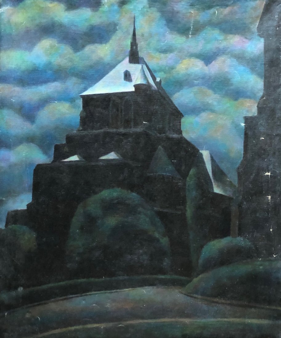 GLENN STUART PEARCE (1909-1986, Pennsylvania) WPA: Architectural subject. Oil on canvas 36 x 30 in. From askart.com: Glenn Stuart Pearce (1909-1986) was a painter for the Pennsylvania WPA* known particularly for his skillfully executed watercolors and