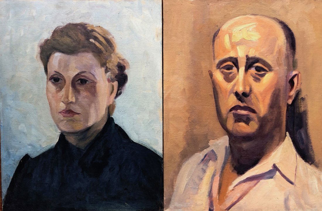 (2) Mid-Century Expressionist Portraits, Unsigned (1 of 4)