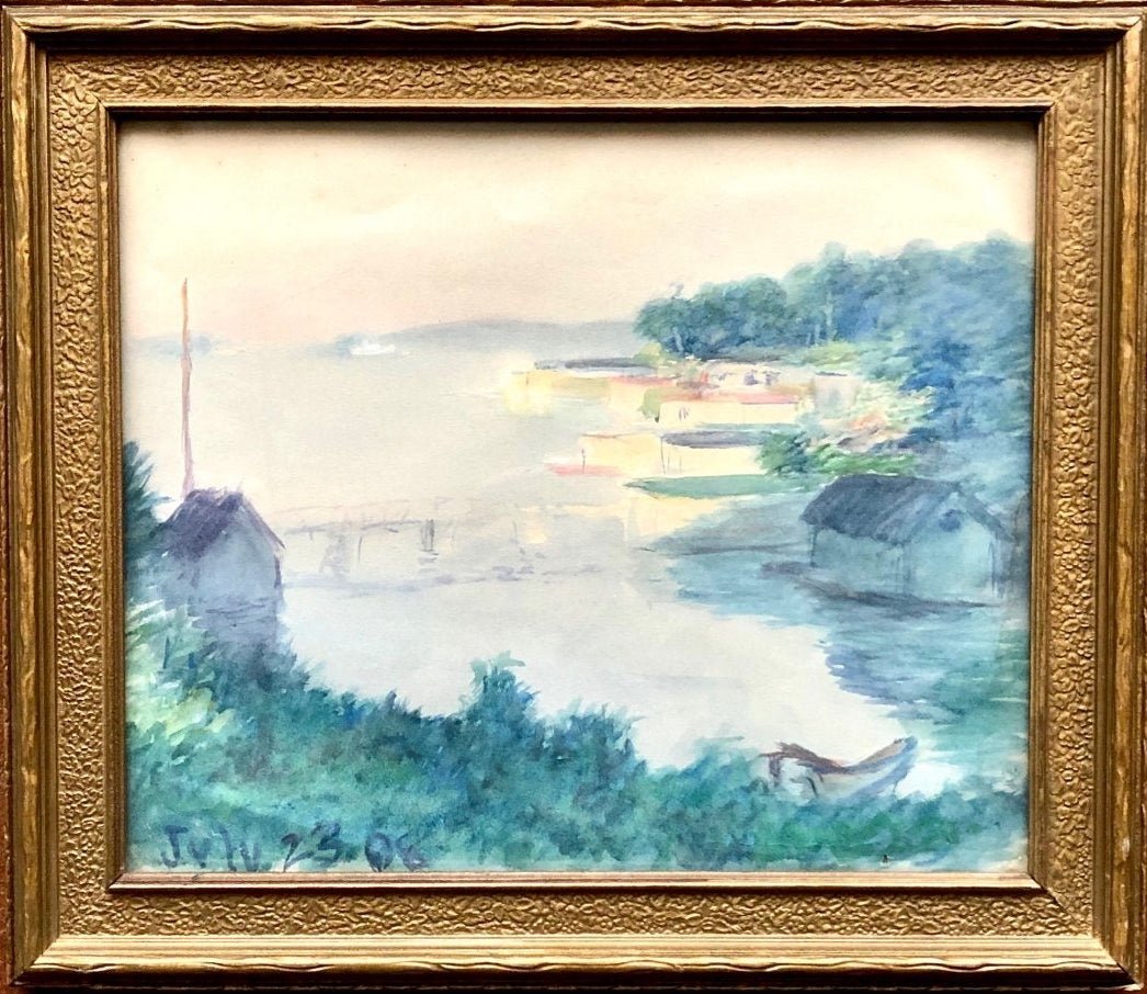 Impressionist Watercolor Of Thousand Islands New York: Painted in 1908. Provenance verso "Purchased from Louise Nelson". Unsigned. 14 1/2 x 12 1/2 in. (framed), 12 x 10 in. (work)
