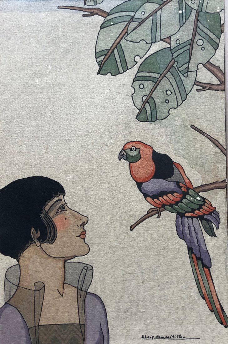DENISE MILLON (1897-1983, French) Art Deco Watercolor (1 of 2)