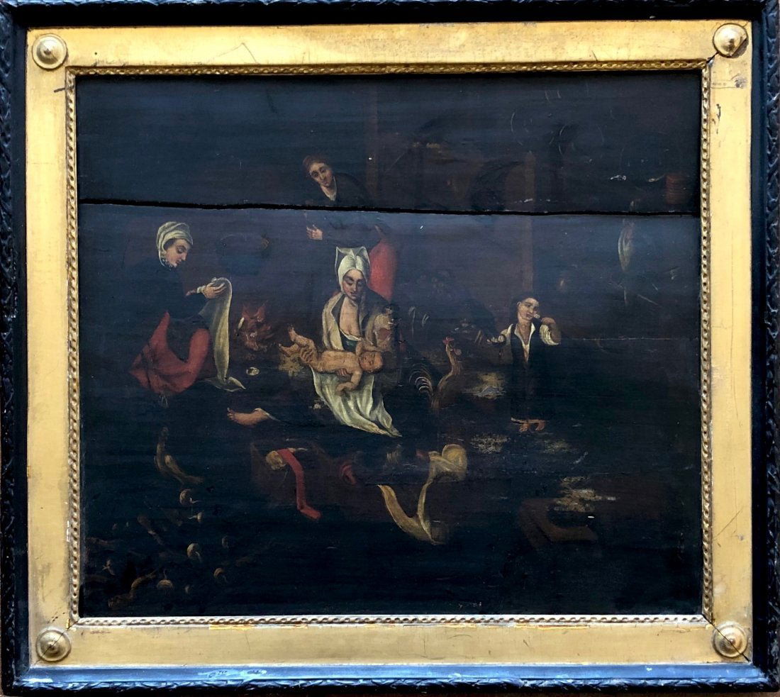 Old Master Oil On Wood Panel Flemish Peasant Scene (1 of 5)