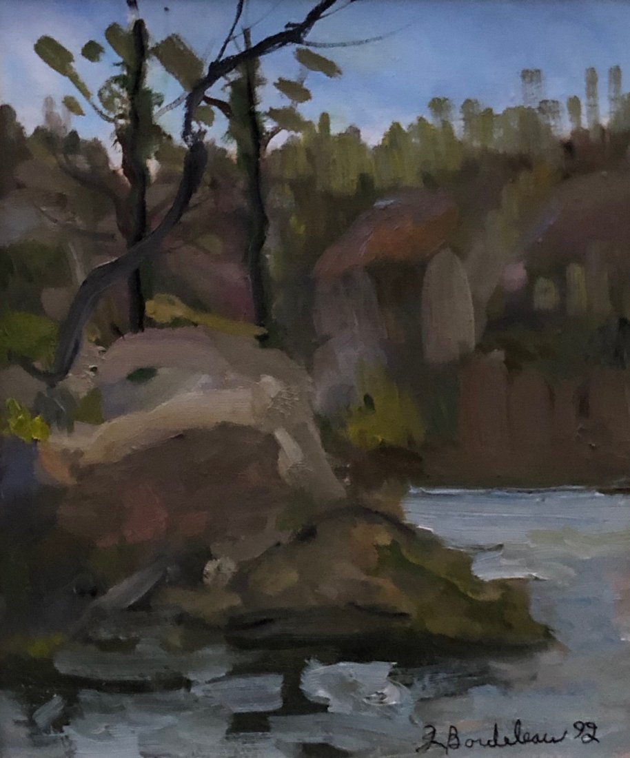 Impressionist French Landscape Signed Bordeleau: Oil on canvas 12 x 10 in., 19 x 17 in. (framed)