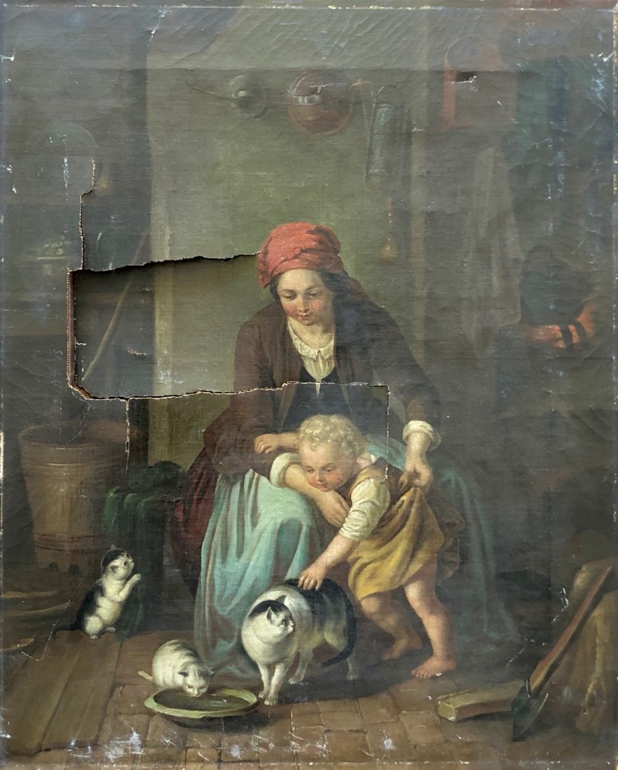 FRANZ EDUARD MEYERHEIM (1838-1880, Germany) Cats: Oil on canvas 18 x 14 1/2 in. Needs restoration