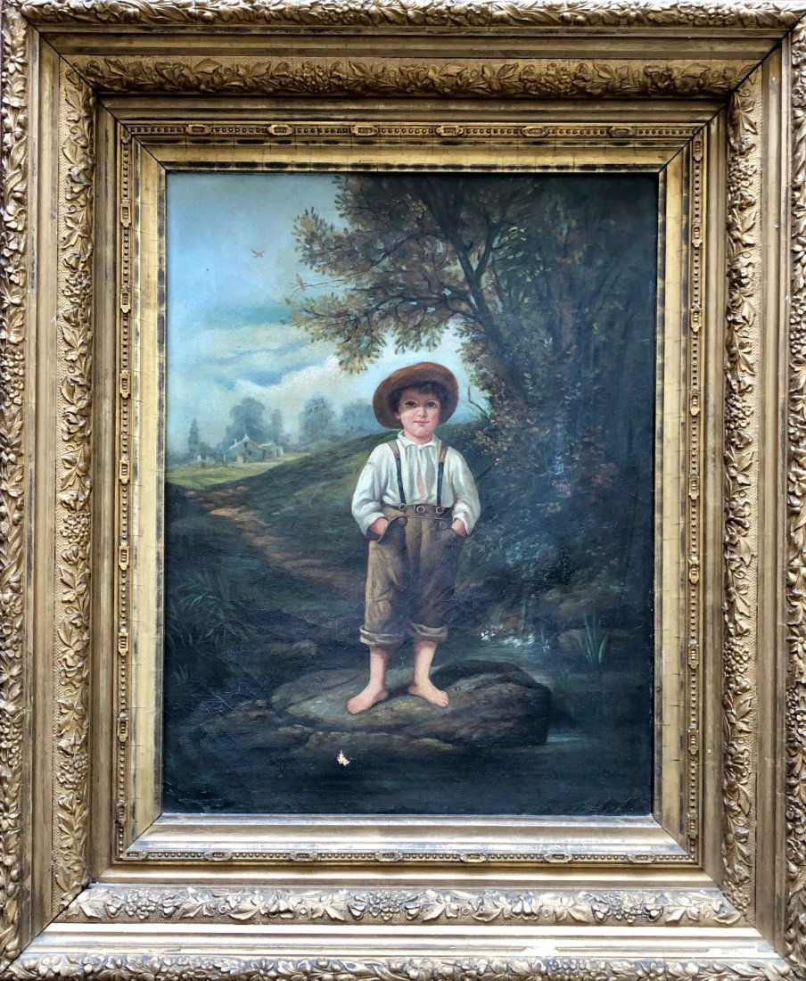 19th Century English Boy In Landscape, Great Frame (1 of 4)