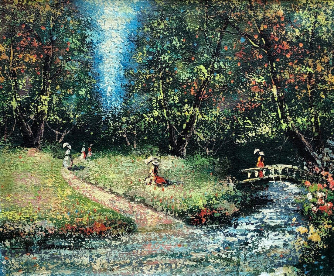 Impressionist Italian Park Scene Signed Tommasini (1 of 4)