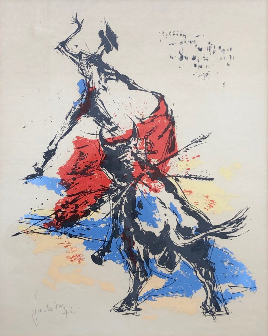 Modernist Matador Bull Fighting Serigraph Print, Signed (1 of 4)