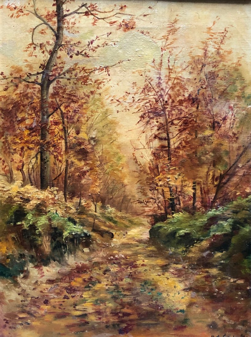 Antique Impressionist Landscape, Illegible Signature: Oil on canvas 16 x 12 in., 17 1/2 x 13 1/2 in. (framed)