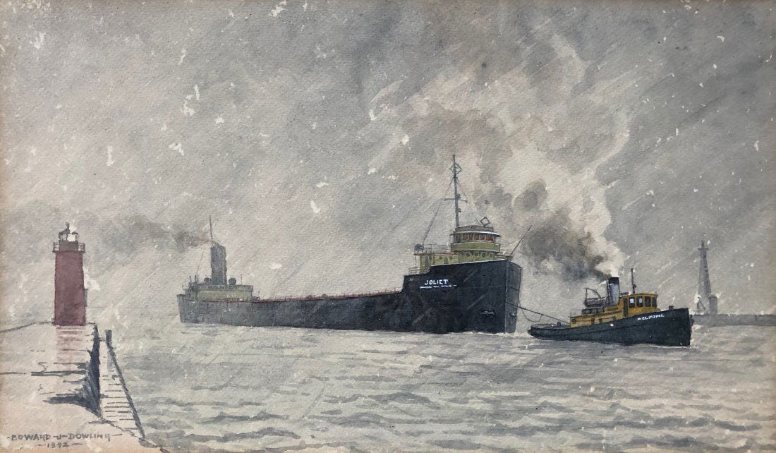 EDWARD J DOWLING ( 1907-1996, Detroit) WWII Freighter (1 of 6)