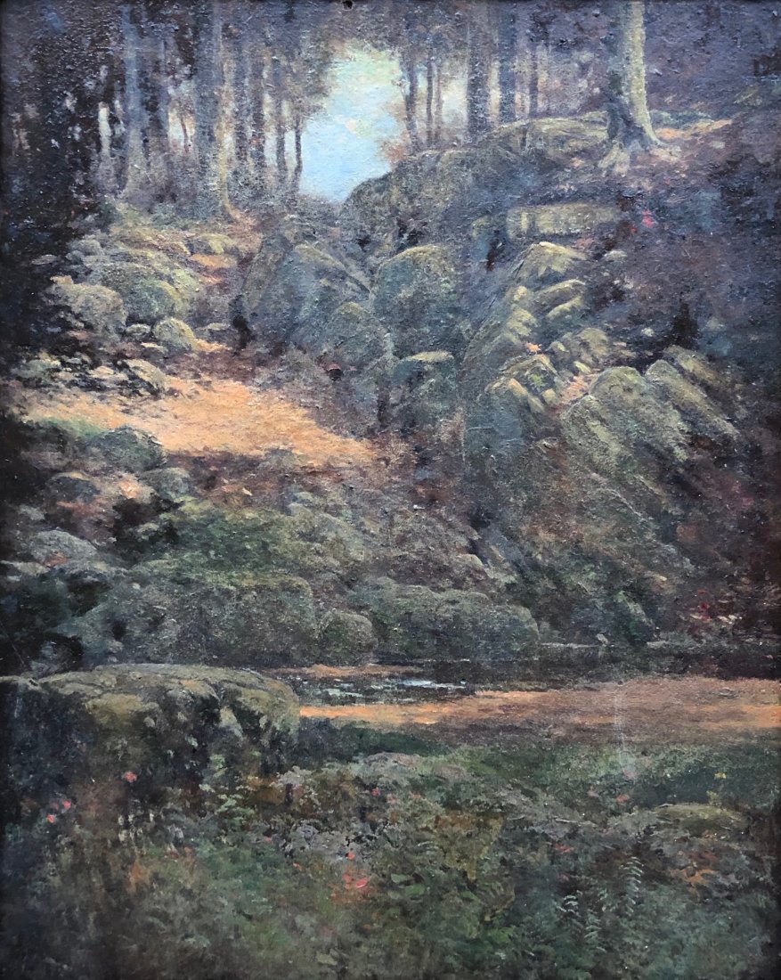 DE LANCEY GILL (1859-1940 South Carolina) Impressionist: Oil on board 20 x 16 in., 28 1/2 x 24 1/2 in. (framed). Unsigned. Purchased direct from the artist estate and comes with a COA directly from his grandson. Born in Camden, South Carolina, Delancey Gill