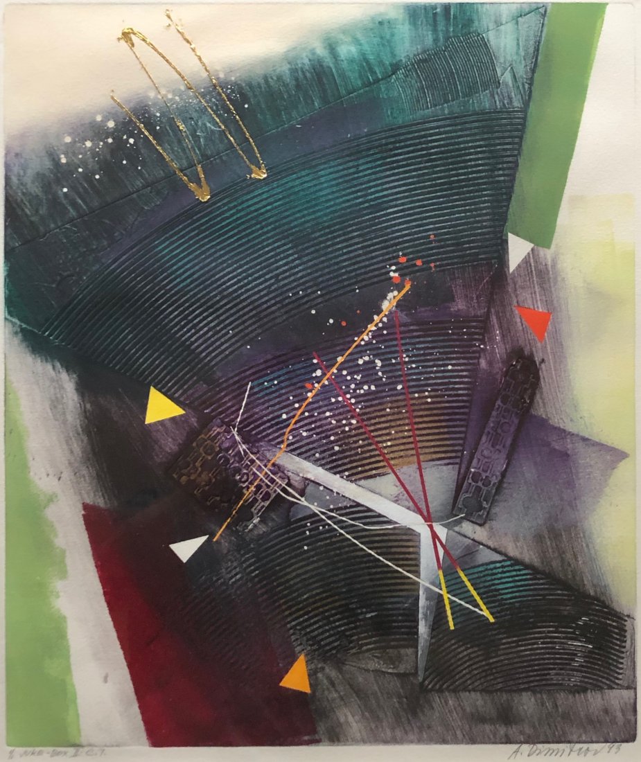 ANTONIN DIMITROV (b. 1928, Czech) Monotype Abstract: Pencil signed. 19 x 16 1/4 in., 27 x 24 in. (framed)