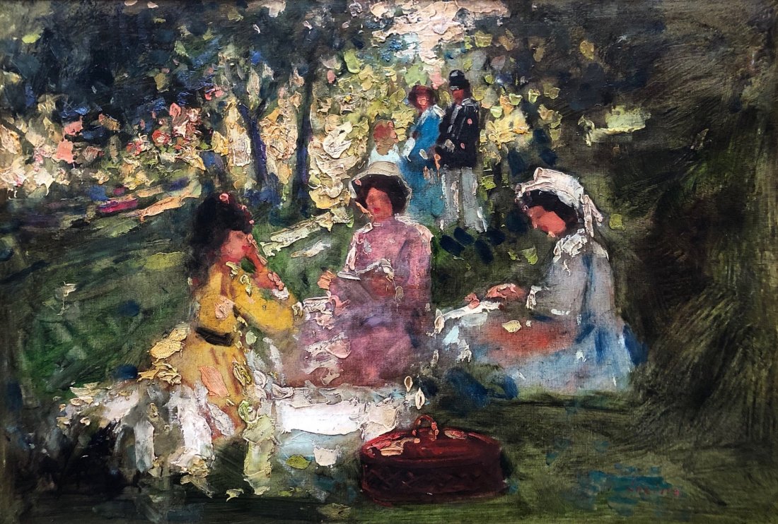 ARMANDO FARINA (b. 1928, Italy) Monza Park Scene: Oil on canvas 35 x 24 in., 40 1/2 x 29 1/2 in. (framed).