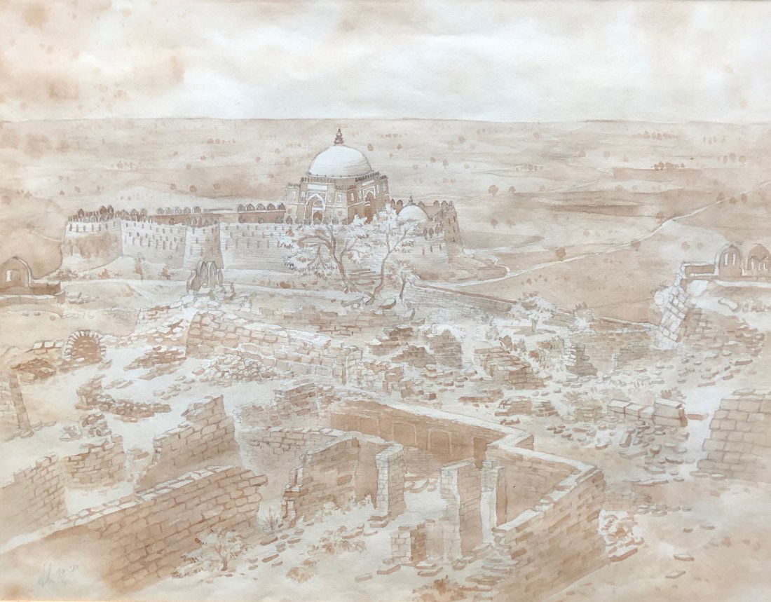 Antique Indian Watercolor, Landscape Signed & Dated (1 of 5)