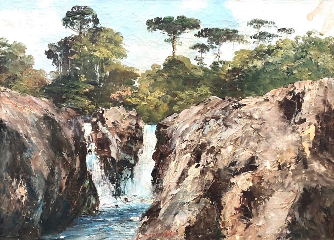 Rio Grande do Sul Brazil Impressionist Landscape Signed: Oil on canvas. Writing on the back. 15 1/2 x 11 1/2 in., 18 1/2 x 14 1/2 in. (framed). "Landscape From Sao Francisco Of Paula". Illegible signature.