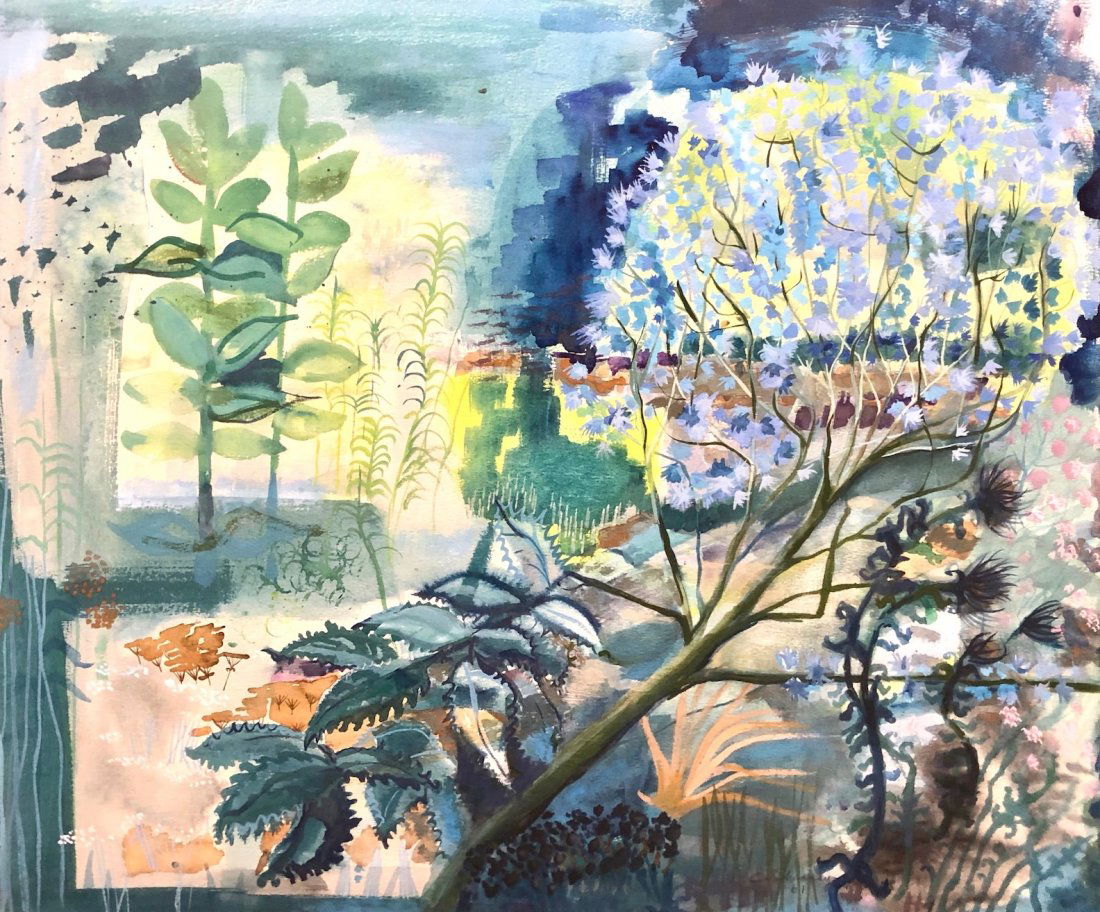 Modern Landscape, Watercolor, Illegible Signature (1 of 5)