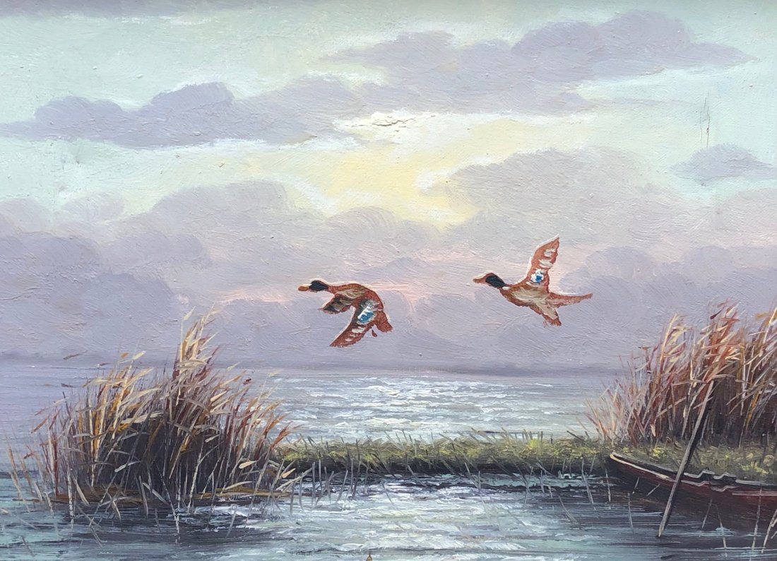 CORNELUS WIJSMAN (b. 1915, Dutch) Waterfowl Landscape: Oil on canvas 16 x 12 in., 20 x 16 in. (framed). From askart.com: Cornelus Wijsman was born in 1915 at Amsterdam. He attended the primary school and the technical school. Wijsman wanted to become a wi