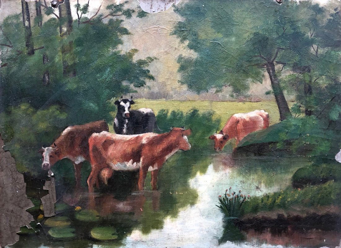 Antique Impressionist Pastoral Landscape Of Cows (1 of 4)