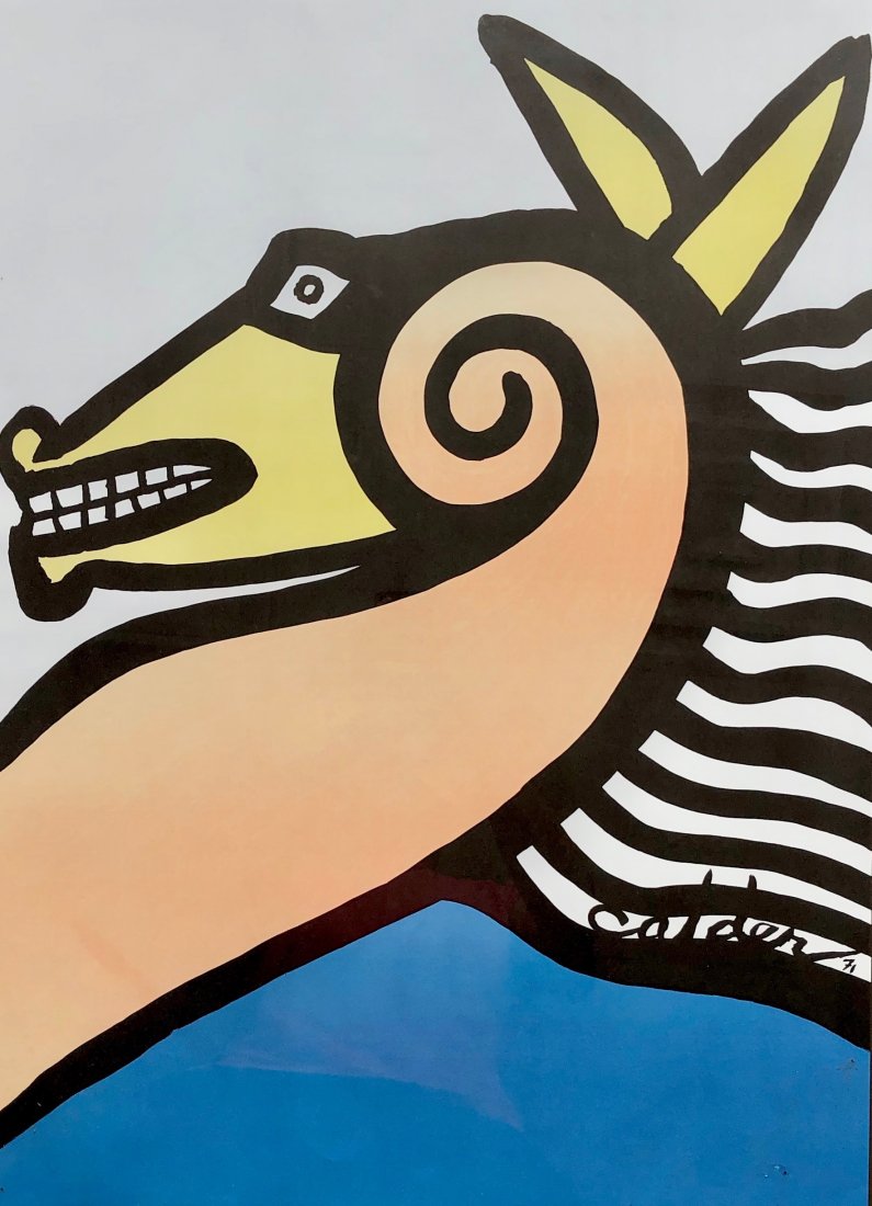 ALEXANDER CALDER (1898-1979, American) Lithograph: Unsigned. Poster. Seahorse. 29 1/2 x 21 in., 35 x 26 1/2 in. (framed). From askart.com: One of America's best known sculptors, "Sandy" Calder became most famous for his kinetic abstract mobiles. He al