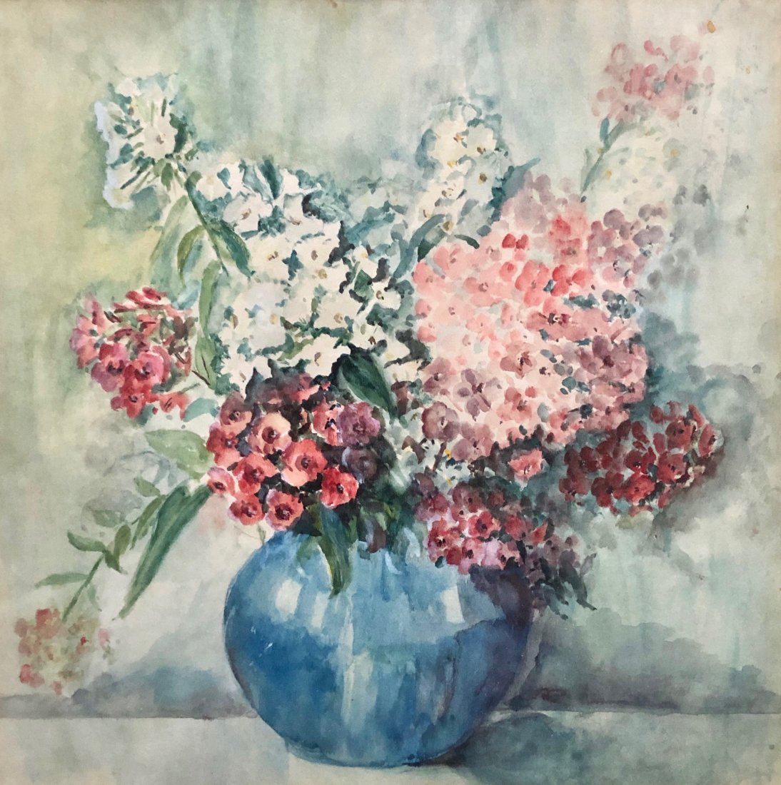 Early 20th Century Watercolor, Still Life Of Flowers: Unsigned. Watercolor on paper 11 1/2 x 11 1/2 in. (sight), 18 x 17 in. (framed).