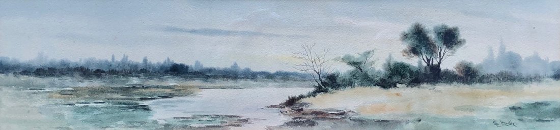 GEORGE HERDLE (1868-1922, New York) Watercolor: Watercolor on paper 18 1/2 x 4 1/2 in. (sight), 22 x 10 in. (framed)