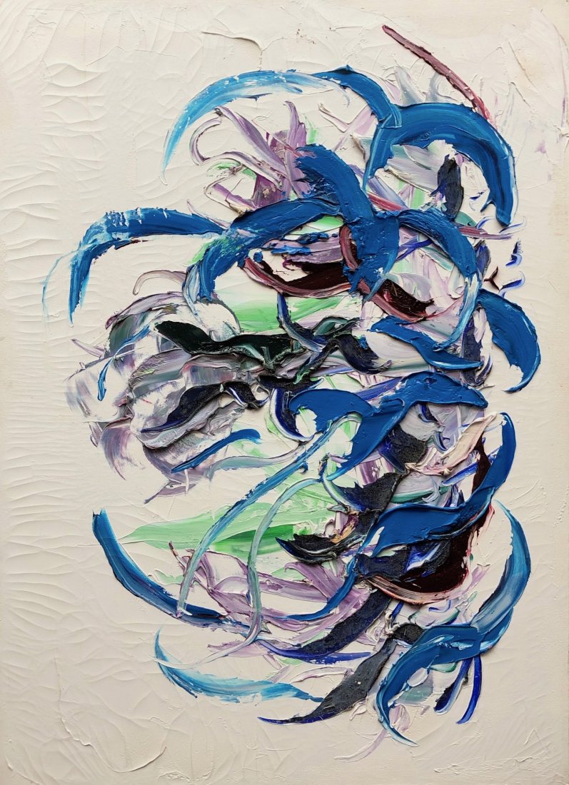 Abstract Expressionist Painting, Illegible Signature: Thick oil on canvas 37 x 27 in. Signed verso. Dated 1990