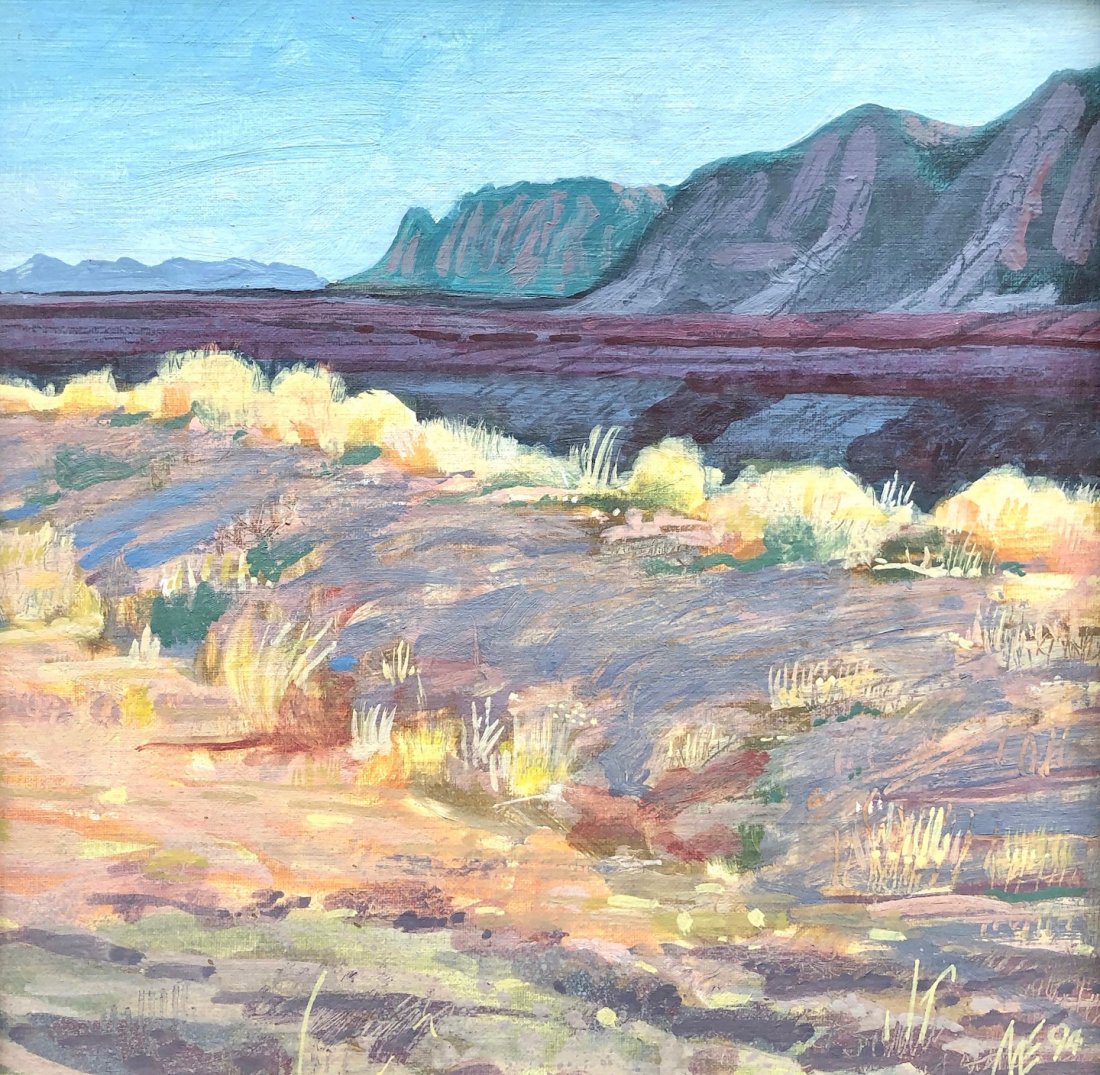 Sand Hill, Las Vegas, Impressionist Landscape Signed: Oil on board 12 x 16 in., 16 1/2 x 16 1/2 in. (framed)