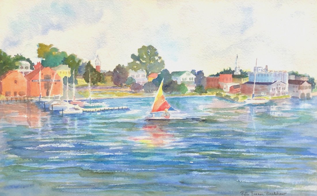 BETTIE BONNER BRADSHAW (20th c, North Carolina) Harbor: Watercolor on paper 21 1/4 x 13 1/4 in. (sight), 27 3/4 x 19 3/4 in. (framed)
