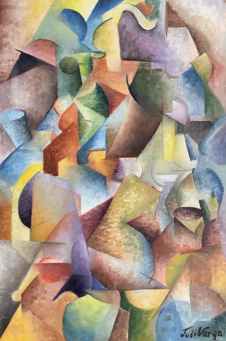 JUDI VARGA (20th c, Pennsylvania) Cubist Abstract: Oil on canvas 24 x36 in.