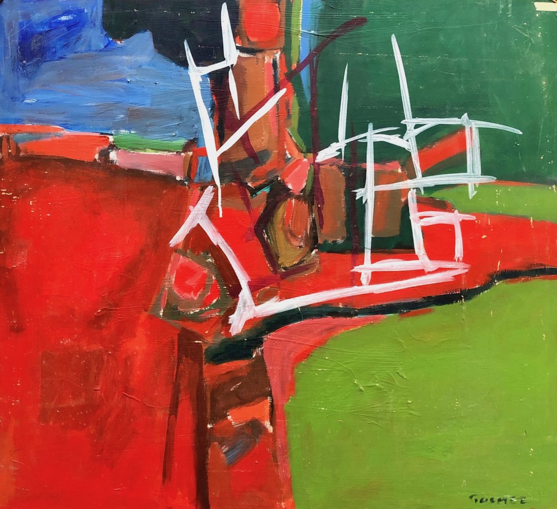 Abstract Expressionist Painting, Illegible Signature: Mid-Century Modern. Oil on masonite 35 x 32 in.
