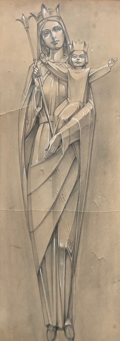 Modernist Drawing, Madonna & Child , Unsigned (1 of 2)